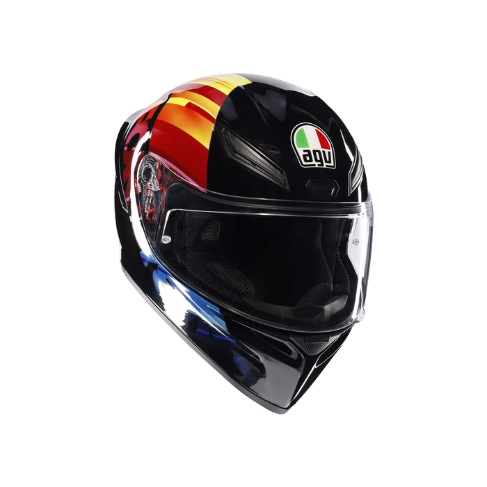 Casco integral AGV K1 S Pulse 46 Valentino Rossi vista frontal negro amarillo azul