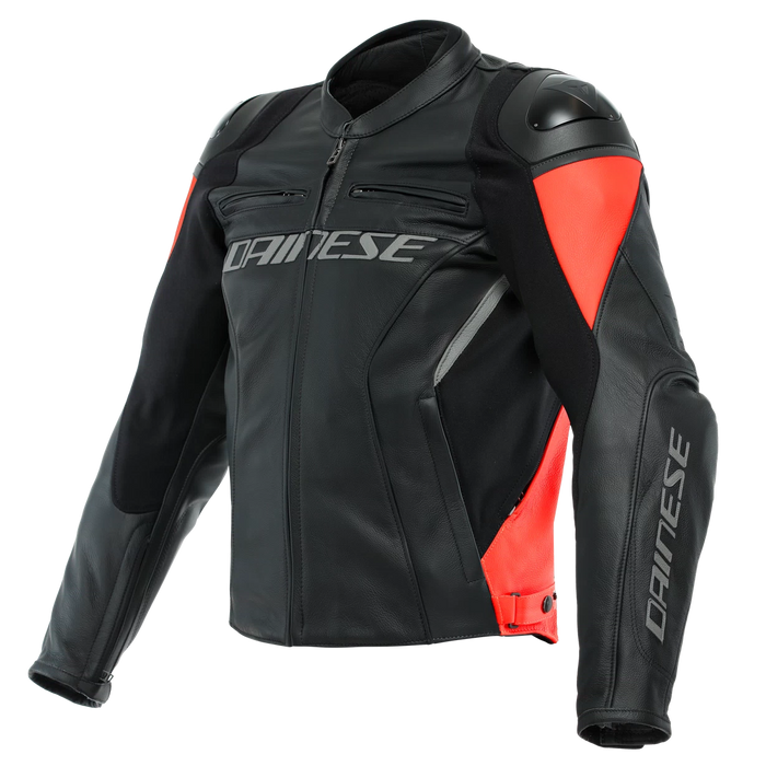 Chamarra para moto Dainese Racing 4 negro rojo flúor de piel premium