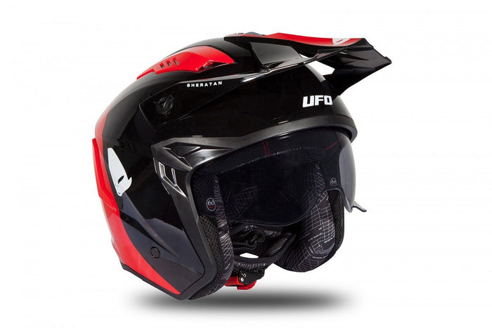 casco moto ufo sheratan jet ece 22.06 negro rojo