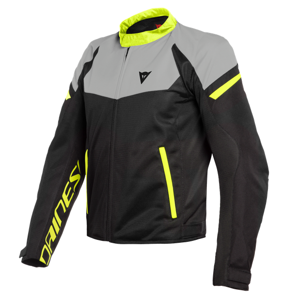 Chamarra para moto Dainese Bora Air Tex negra amarillo flúor con malla ventilada y protecciones