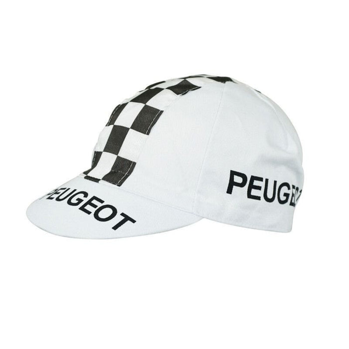 Gorra Gist Equipo Peugeot Cuadros Blanco y Negro vintage para ciclismo y uso bajo casco