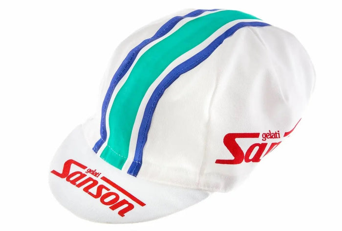 Gorra Gist Equipo Sanson roja vintage para ciclismo y uso bajo casco