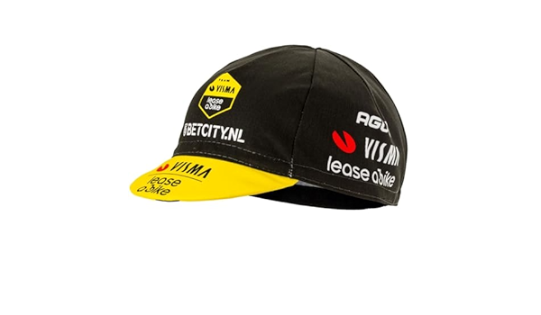 Gorra Gist Equipo Visma 2024 negra con amarillo para ciclismo y uso bajo casco
