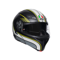 Casco modular AGV Compact ST Boston negro mate gris amarillo vista frontal posición integral
