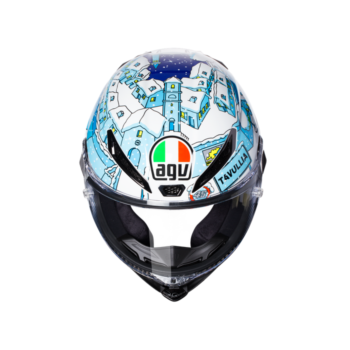 Vista frontal casco AGV Pista GP R Rossi Winter Test 2017