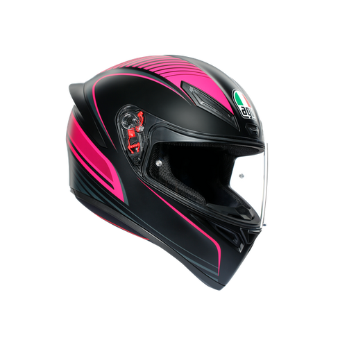 Casco integral AGV K1 S Warmup negro rosa vista frontal
