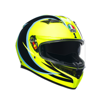 Casco integral AGV K3 Rossi WT Phillip Island 2005 vista frontal amarillo negro azul
