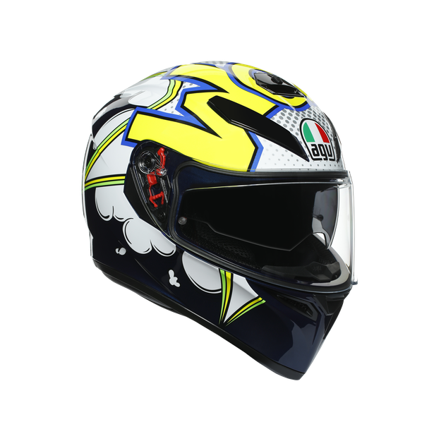 Casco integral AGV K3 SV Bubble vista frontal azul blanco verde diseño orgánico
