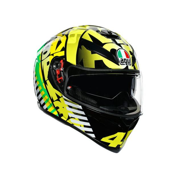 Casco integral AGV K3 SV Tribe 46 Valentino Rossi vista frontal negro rojo blanco
