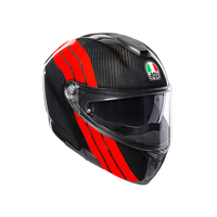 Casco modular AGV Sportmodular Stripes carbono rojo vista frontal 100% fibra de carbono
