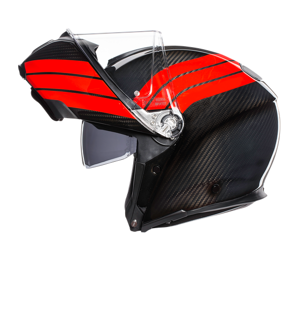 Casco modular AGV Sportmodular Stripes mentonera carbono abierta modo jet doble homologación
