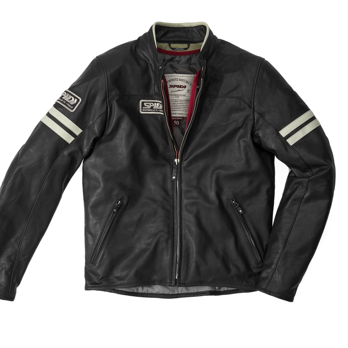 Chamarra para moto SPIDI Vintage Ice Negra de piel premium italiana