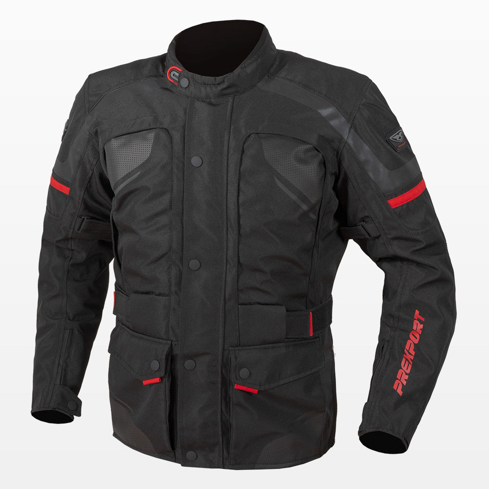 Chamarra para moto Prexport Monaco negra roja impermeable para mujer