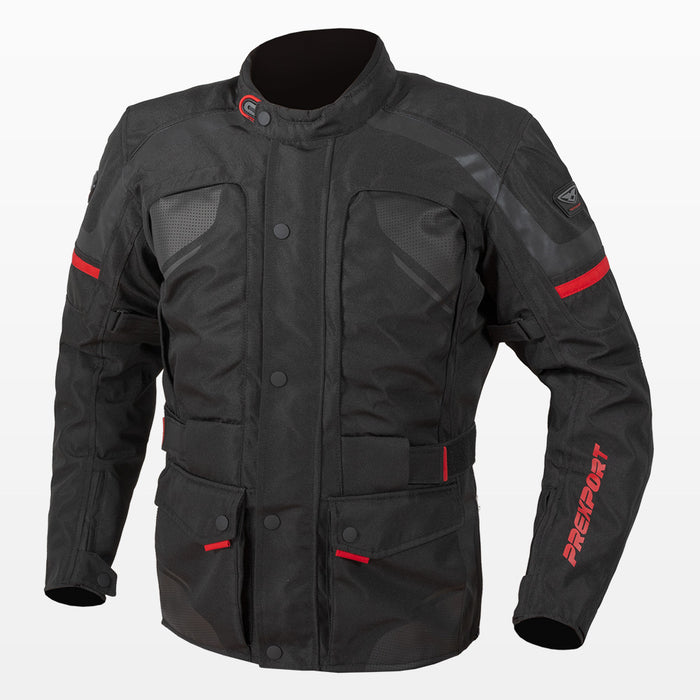 Chamarra para moto Prexport Monaco negra roja impermeable para mujer