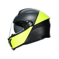 Vista lateral izquierda casco AGV Tourmodular Balance negro amarillo flúor