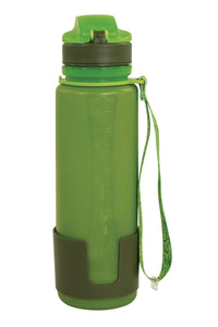Vista trasera de la botella plegable de silicona platinum color verde