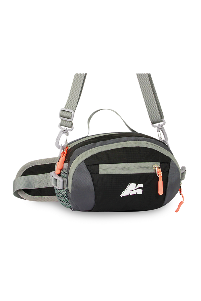 Cangurera Marsupio Plus negra con gris de Nylon HD Ripstop para senderismo y actividades outdoor