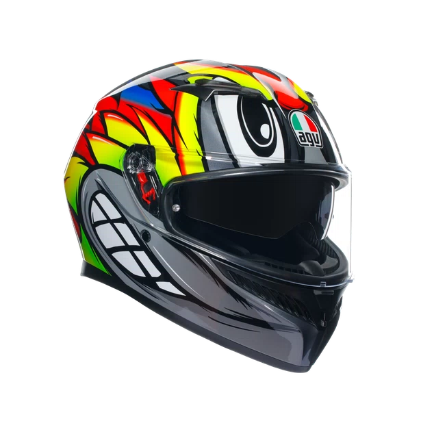 Casco AGV K3 Birdy 2.0 vista frontal gris amarillo rojo