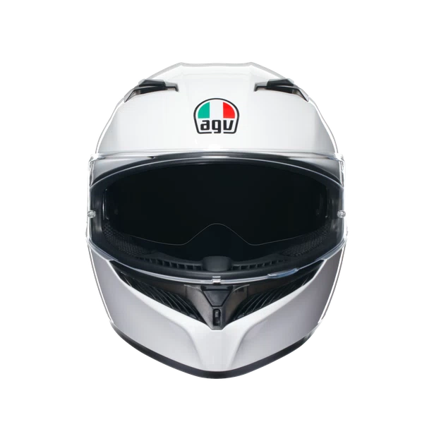 Vista frontal casco AGV K3 Mono Seta White integral