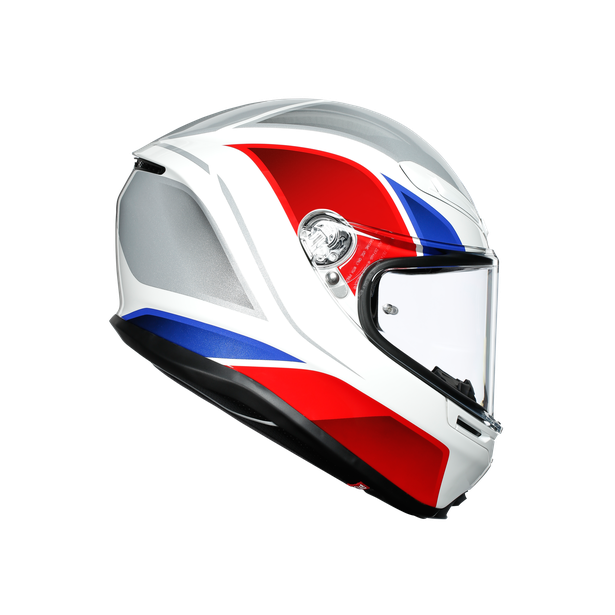 Vista lateral derecha casco AGV K6 Hyphen blanco rojo azul