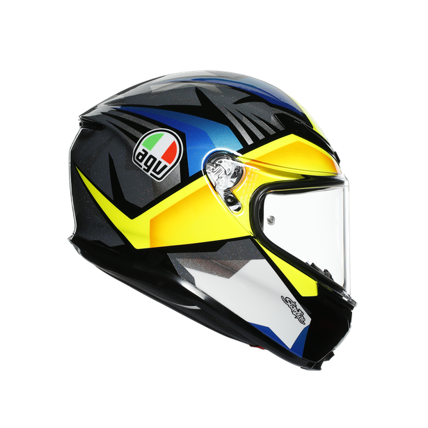 Vista lateral derecha casco AGV K6 S Joan Mir negro azul amarillo