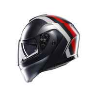 Vista lateral izquierda casco AGV Streetmodular Resia gris plata rojo