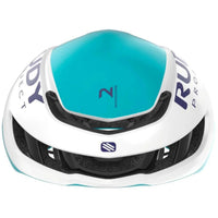 Vista frontal del casco Rudy Project Nytron Bahrain Victorious 25 blanco teal dorado brillante