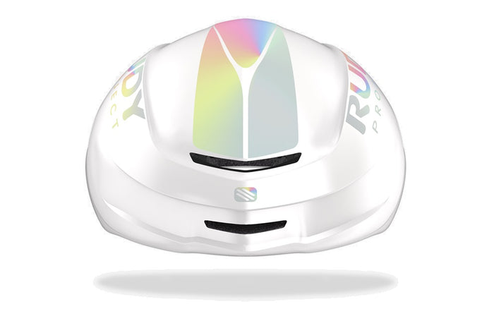 Vista frontal del casco Rudy Project Nytron Pro blanco iridiscente mate