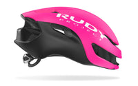 Vista lateral derecha del casco Rudy Project Nytron rosa fluorescente negro mate