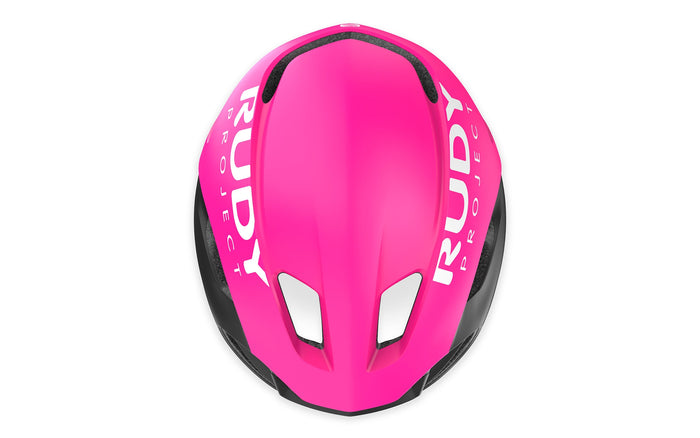Vista superior del casco Rudy Project Nytron rosa fluorescente negro mate