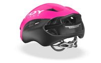 Vista trasera del casco Rudy Project Nytron rosa fluorescente negro mate