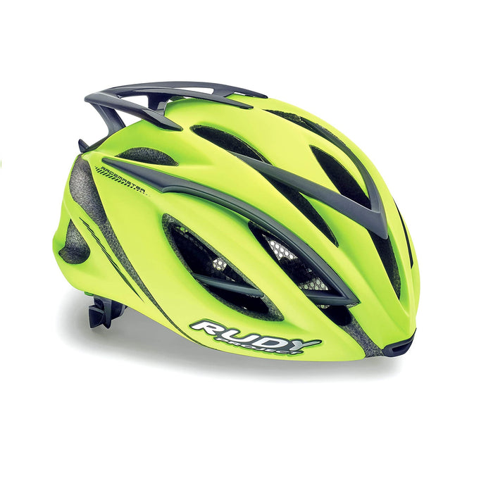 Casco de ciclismo Rudy Project Racemaster amarillo fluorescente mate con tecnología Hexocrush y diseño aerodinámico