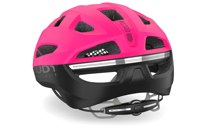 Vista trasera del casco Rudy Project Skudo rosa fluorescente mate