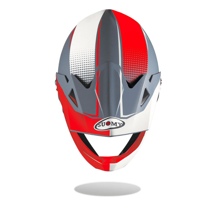 Vista frontal del casco integral SUOMY Extreme gris rojo