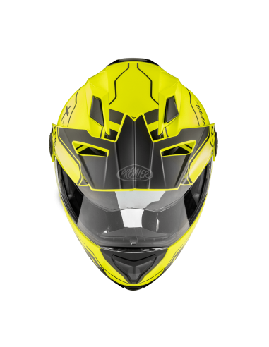Vista frontal casco modular Premier X-Trail XT Fluo amarillo fluorescente