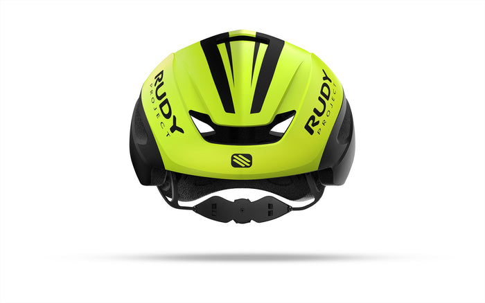 Vista frontal del casco Rudy Project Volantis amarillo fluorescente