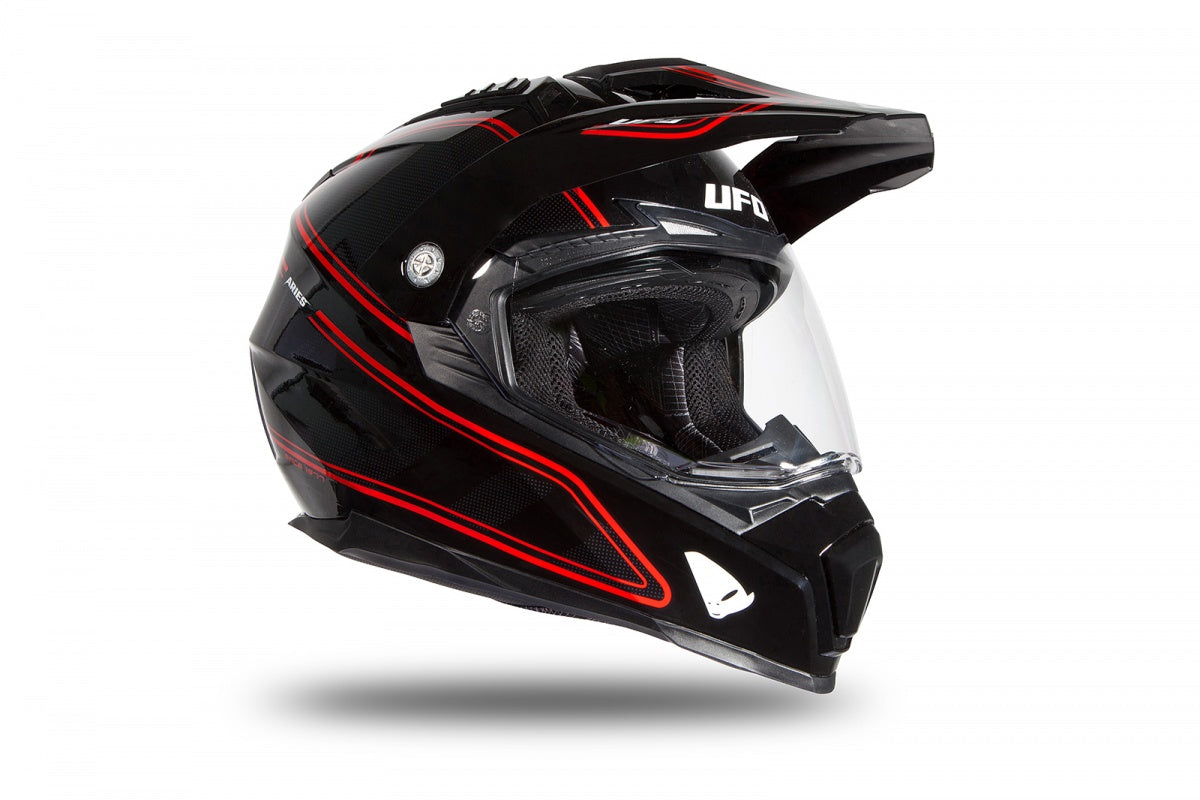 Casco para motocross UFO Plast Aries negro rojo vista frontal