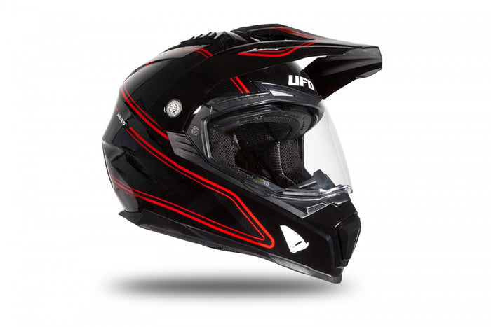 Casco para motocross UFO Plast Aries negro rojo vista frontal