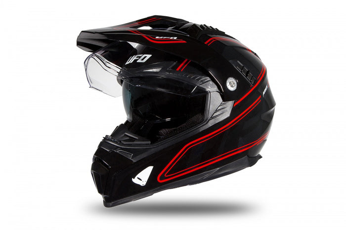 Casco UFO Plast Aries negro rojo para motocross y enduro