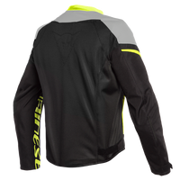 Vista trasera de la chamarra para moto Dainese Bora Air Tex negra amarillo flúor