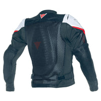 Vista trasera de la chamarra para moto Dainese Sport Guard negra blanco con protección de espalda