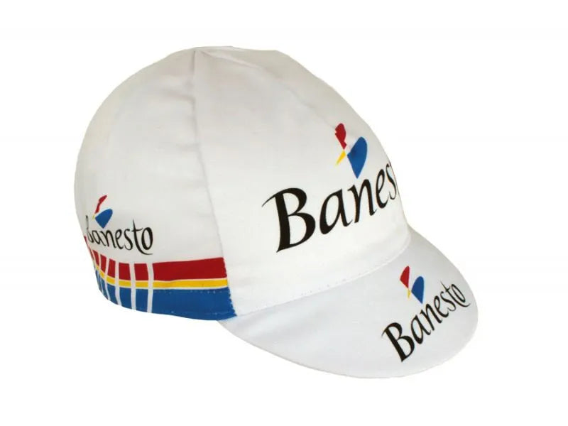 Gorra Gist Equipo Banesto blanca con azul vintage de ciclismo para uso bajo casco
