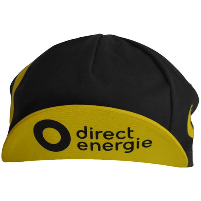 Gorra Gist Equipo Direct Énergie Vendée negra con amarillo vista frontal para ciclismo