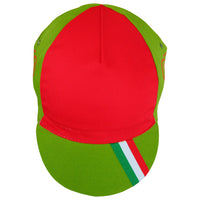 Diseño verde con rojo de la gorra Gist Equipo Legnano inspirada en ciclismo italiano