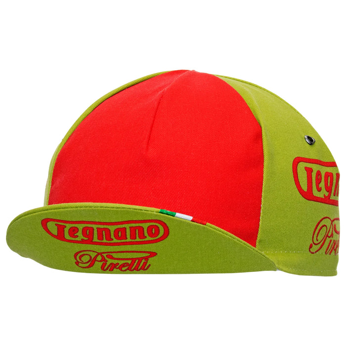 Gorra Gist Equipo Legnano verde con rojo vista frontal estilo ciclismo vintage