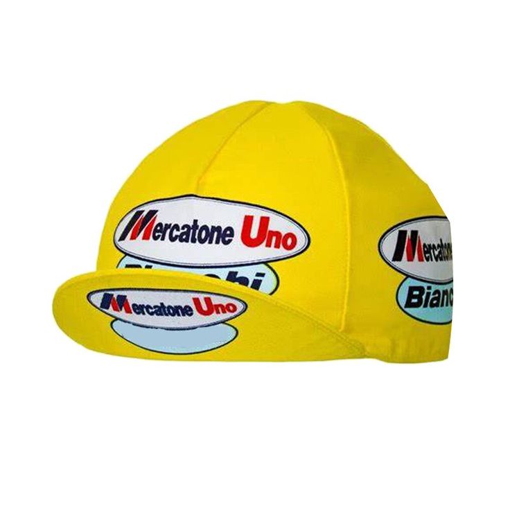 Gorra Gist Equipo Mercatone Uno Bianchi Amarilla vintage para ciclismo y uso bajo casco