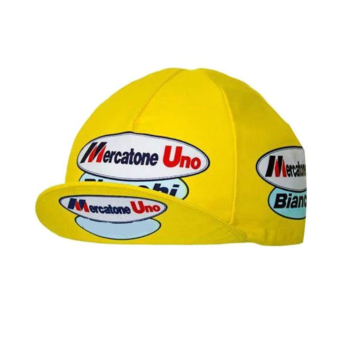 Gorra Gist Equipo Mercatone Uno Bianchi Amarilla vintage para ciclismo y uso bajo casco