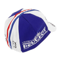 Gorra Gist Equipo Peugeot Cycles blanca con azul vista lateral derecha