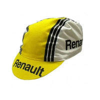 Gorra Gist Equipo Renault amarilla con blanco vista frontal estilo vintage de ciclismo