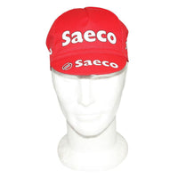 Gorra Gist Equipo Saeco roja vista frontal estilo vintage de ciclismo